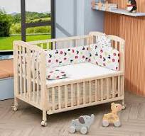 Natural Pine Wood Crib with Wheels WBB618 - Clafbebe