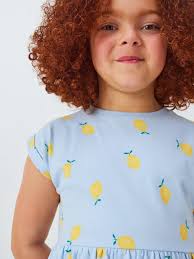 John Lewis Kids' Lemon Print Jersey Dress, Blue