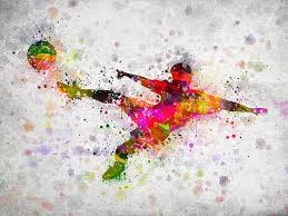 Colorful Digital Drawing Of A Soccer Player Striking The Ball Aloft Soccer Fifa Worldcup Decor Football Dream Wild Painting Original Abstract Painting