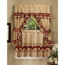 Achim Sunflower Antique Polyester Light Filtering Rod Pocket Cottage Curtain Set 57 In W X 24 In L Sfcs24an06 The Home Depot Cottage Curtains Country Kitchen Curtains Kitchen Curtains