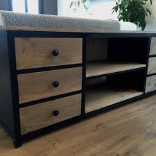 Equipement 1 porte avec fermeture amortie 1 tablette amovible 1 casier ouvert 2 tiroirs avec rappel automatique. Meuble Tv Acier Noir Et Bois 6 Tiroirs Un Grand Marche