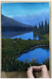 This acrylic painting uses diluted paints to imitate watercolors. Acrylic Landscape Painting Morning In Lake Nature Paintings Acrylic Naturepai Landscape Paintings Acrylic Nature Art Painting Landscape Painting Tutorial
