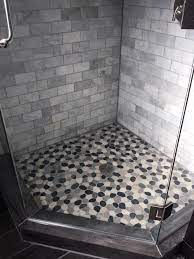 Sliced Mixed White Black And Grey Pebble Tile Pebble Tile Black Bathroom Black And Grey