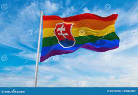 Flag of Gay, Slovakia Waving in the Wind at Cloudy Sky. Freedom Stock  Illustration - Illustration of homosexual, asexual: 235723267