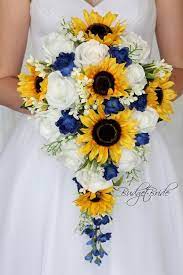 Sunflower small bouquet bridesmaid sunflower bouquet yellow wedding bouquet summer wedding accessori. Horizon Davids Bridal Wedding Flowers In Cascading Tear Drop Bouquet In Horizon Blue W Wedding Bouquets Bride Bridal Wedding Flowers Sunflower Wedding Bouquet