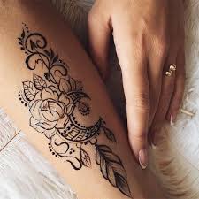 Henna Tattoo On Arm Flower Feather Henna Tattoo Designs Henna Tattoo Jagua Tattoo