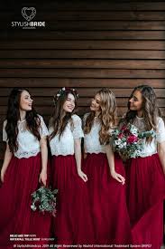 Burgundy Bridesmaids Separates Waterfall Tulle Skirt And Belle Lace Top With Silk Under Top Availabl Bridesmaid Skirts Bridesmaid Separates Bridesmaid Dresses