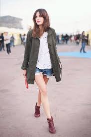 Casual Summer Red Boots Olive Jacket Military White Blouse Blue Denim Shorts Fashion Street Style Style