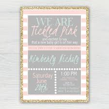 Tickled Pink Baby Shower Invitation Mint Pink Gray And Gold Sparkle Tickled Pink Baby Shower Invitations Pink Baby Shower Invitations Baby Shower Invitations