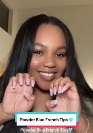 Blue French Tip Nails Thin Outline