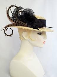 Edwardian Straw Boater Pheasant Feather Hat Millinery Straw Etsy Straw Boater Feather Hat Boater