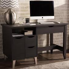 Baxton Studio Mckinley Contemporary Medium Brown Finished Wood Desk 28862 5440 Hd The Home Depot Dark Wood Desk Contemporary Study Desk Desk Shelves