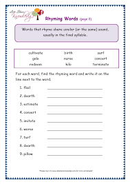 No pictures are provided, so students will have to sound out the words as well as look for visual clues in the spelling. Grade 3 Grammar Topic 32 Rhyming Worksheets Lets Share Knowledge