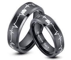 Black Heart Matching Tungsten Wedding Bands Tungsten Wedding Bands Cool Wedding Rings Heart Beat Ring
