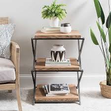Wood And Metal X Base 3 Tier Side Table Kirklands Side Table Decor Carved Wood Bedside Table Natural Wood Console Table