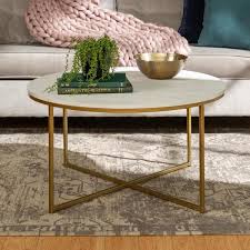 Shop our marble round coffee tables selection from the world's finest dealers on 1stdibs. Walker Edison Furniture Company 36 In White Gold Medium Round Faux Marble Coffee Table With X Base Hdf36alctmgd The Home Depot