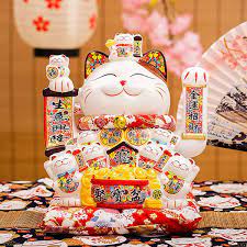 Maneki Neko, chat porte-bonheur en céramique de 30,5 cm, grand chat porte- bonheur, chat porte-bonheur japonais, décoration de magasin de maison,  cadeau d'affaires, D : Amazon.ca: Maison