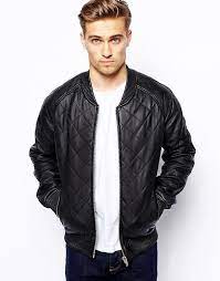 Asos Barney S Originals Barneys Quilted Leather Bomber Jacket Leather Bomber Jacket Mens Outdoor Jackets Leather Jacket Men