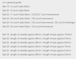 Needle Size Guide Cross Stitch