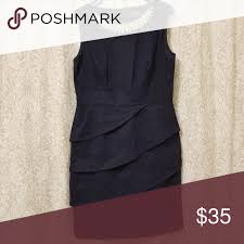 Dress Barn Collection This Is A Lovely Size 12 Navy Blue Dress With A Pearl Accent On The Collar And Layered Draping Dresses Dresses For Work Navy Blue Dresses