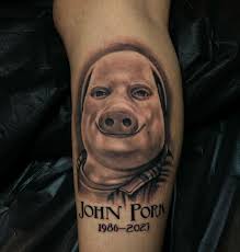 Tattooed my kid @yada_yt first tattoo today of @john.pork. Way too much fun  #paintedtemple #johnpork