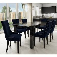 Abu high gloss dining extendable multifunction table features under table storage cabinet for kitchenware or linens. Black High Gloss Extending Dining Table With 6 Navy Blue Velvet Dining Chairs Buyitdirect Ie