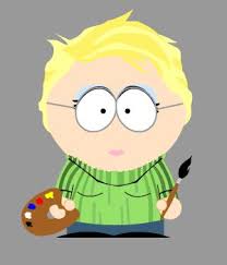South Park Style Blonde Short Hair Woman With Glasses And Green Sweater With Painting Palette Womens Glasses Green Sweater Short Blonde Hair