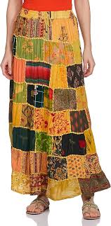 Exotic India Long Printed Dori Skirt from Gujarat with Patch Work at Amazon  Women's Clothing store