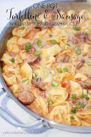 One Pan Creamy Tortellini And Smoked Sausage Easy Weeknight Meals Recipe Recipes Food One Pot Meals