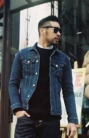 Black And Blue Denim Jacket Fall Combo Inspiration With A Dark Was Denim Jacket Navy Sweater White Button Up Shirt Black Framed Su Sweater Outfits Men Denim Jacket Men Outfit Mens Outfits