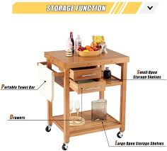 This kitchen island cart has a compact design and great storage capabilities, it will give you a perfect user experience. Erommy Rolling Bamboo Wood Kitchen Island Cart Multi Purpose Kitchen Trolley Cart On Wheels Towel Rack Open Storage Shelves Locking Casters Rolling Kitchen Cart With Drawers Kitchen Islands Carts Kitchen Dining