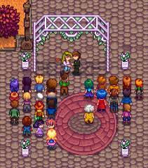 Haley In The Far Back Just Itching To Object Stardew Valley Wedding Ceremony Marriage Candidate Alex Stardew Valley Greenhouse Designs Stardew Valley Tips