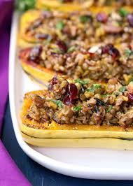 Wild Rice Lentil Stuffed Delicata Squash With Cranberries Pecans Recipe Delicata Squash Wild Rice Delicata Squash Recipe