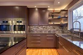 The barstools are modern chrome wire counter. Contemporary Gray Oak Cabinets Crystal Cabinets Oak Cabinets Contemporary Cabinets Kitchen Cabinets