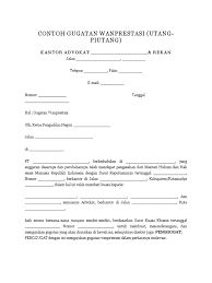 Contoh surat gugatan wanprestasi dari mata kuliah praktik beracara hukum pada pengadilan perdata hutang piutang. Contoh Gugatan Wanprestasi