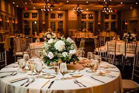 Love These Low Centerpieces On The Round Ballroom Table For This Wedding Reception The Colors Glo Round Table Centerpieces Marquee Wedding Golf Club Reception