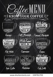 Set Of Coffee Menu With A Cups Of Coffee Drinks In Vintage Style Stylized Drawing With Chalk On Blackboard Lettering Kno Coffee Menu Coffee Cafe Coffee Addict