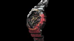 The dragon ball z x g shock is covered with shocking orange and gold color. One Piece Products Casio