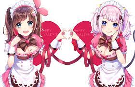 Face, eyes, long hair, anime, anime girls, green eyes, sitting, blue, black hair, vocaloid, hatsune miku, green hair, headphones, bangs, hair ornament, ribbon anime, anime girls, short hair, open mouth, umbrella, smiling, skirt, braids, sweater, pink hair, blushing, hair ornament, boots, pink eyes, puddle. 2girls A I Channel Bow Breasts Brown Hair Cleavage Dress Green Eyes Kaguya Luna Kizuna Ai Maid Omelet Tomato Pink Hair Ribbons The Moon Studio Twintails Valentine Konachan Com Konachan Com Anime Wallpapers