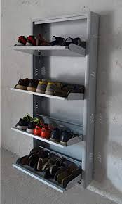 Metal wall mounted shoe shelf. Furnko Metal Shoe Racks For Home With Door Slim Wall Mounted With Lock 24 Inch Wide 4 Door Shoe Stand Rack Urban Grey Amazon In Furniture