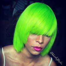 Black And Green Bob Wig Lime Green Bob Glows Under Black Light Kiss Colors Follow Me In Ig Hairbymeeka Lime Green Hair Color