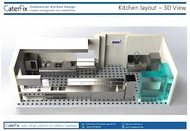 Floor plan examples include assembly line layout, island layout, zone layout, and open kitchen layout. Commercial Kitchen Design Caterfix