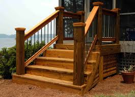 Decks more than 30 inches off grade require a guardrail at least 36 inches high, built so that a 4 inch object cannot pass through. Deck Stair Railing Code Deck Stair Railing Designdeck Code Rails Lowe S Home