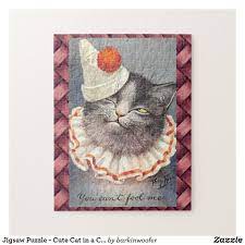 Jigsaw Puzzle Cute Cat In A Clown Suit Vintage Zazzle Com Jigsaw Puzzles Jigsaw Prints