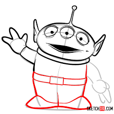 So, draw the eyes in shapes of rugby ball, and then draw the mouth, using a pair of curved lines. How To Draw Green Alien Toy Story Sketchok