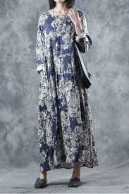 Blue Flowers Empire Waist Dress Ramie Loose Resort Dress In Dark Blue One Size Resort Dresses Empire Waist Dress Dresses Online Shop