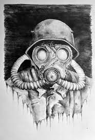Beneath the oval, extend a long, curved line, enclosing a shape that extends from one end of the oval to the other. Gas Mask Image 0 Gas Mask Drawing Gas Mask Art Gas Mask