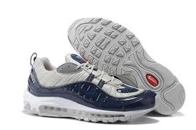 Nike Air Max 98 X Supreme Navy Obsidian Blue Grey Cushioning Running Shoes 844694 400 신발