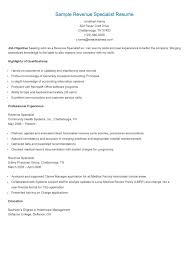 Sample Revenue Specialist Resume Resume Sample Resume Resume Objective Examples