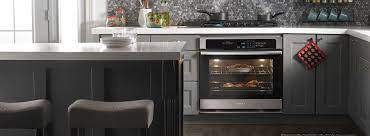 Single wall ovens can be installed below a cooktop, under the counter, or built into a set of cabinets. Wall Ovens Amana